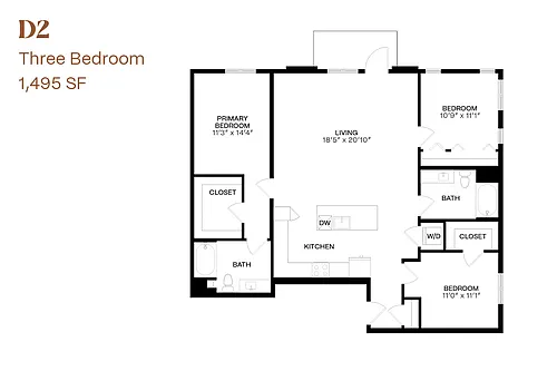 Floor plan Three Bedroom D2