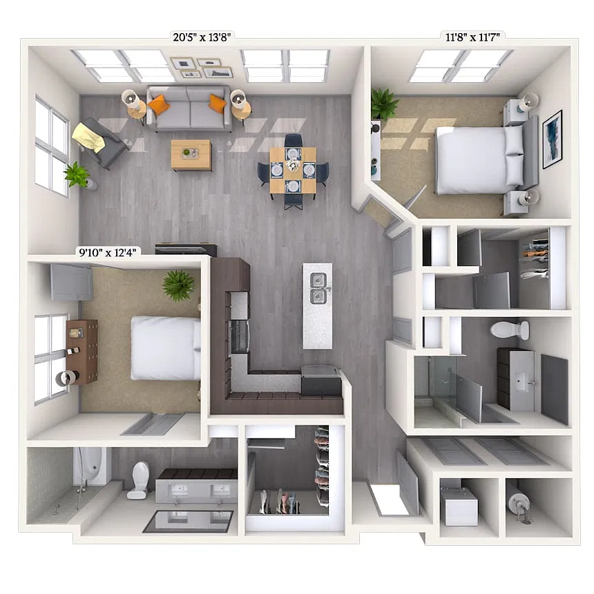 Floor plan Traditional 2x2 1150-1325 SF