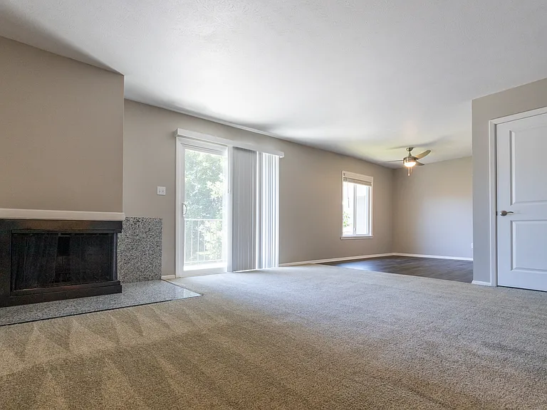 Living and Dining Room in the Two Bedroom One Bath Apartment at Woodbridge Bloomington