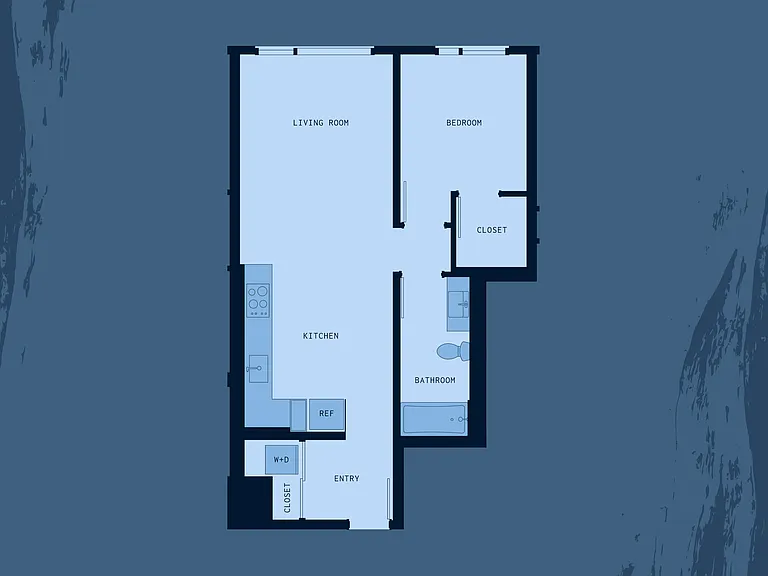 One-Bedroom, One-Bathroom floor plan rendering at Walden One-Bedroom, One-Bathroom floor plan rendering at Walden