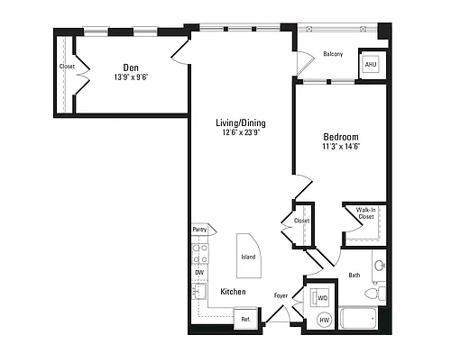 Floor plan 1 Bed 1 Bath With Den