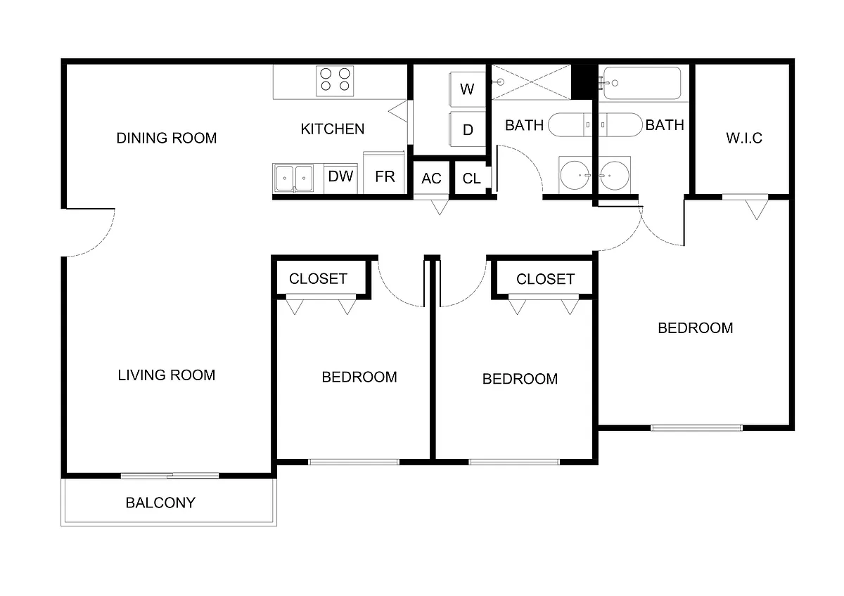 Floor plan Three Bedroom 60%