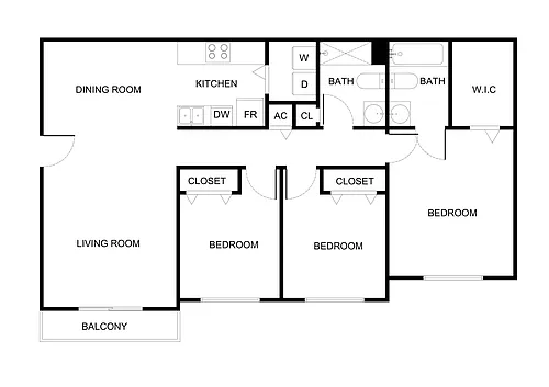 Floor plan Three Bedroom 60%