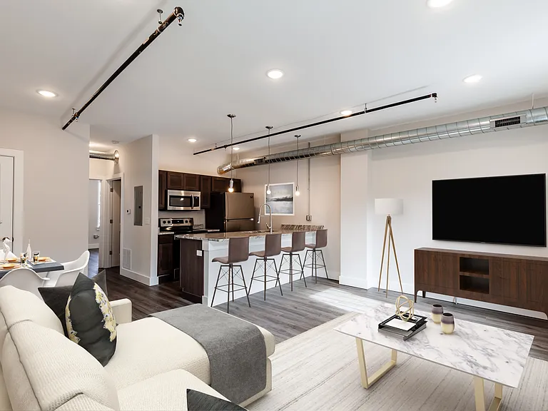 Spacious 1 Bedroom, 1 bath with high ceilings, cool finishes and tall newer windows.