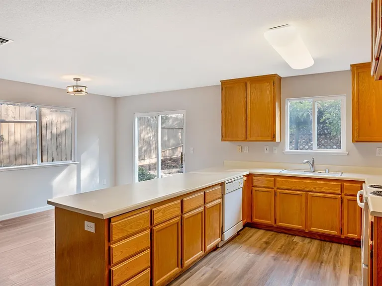 The view into the kitchen & dining room.