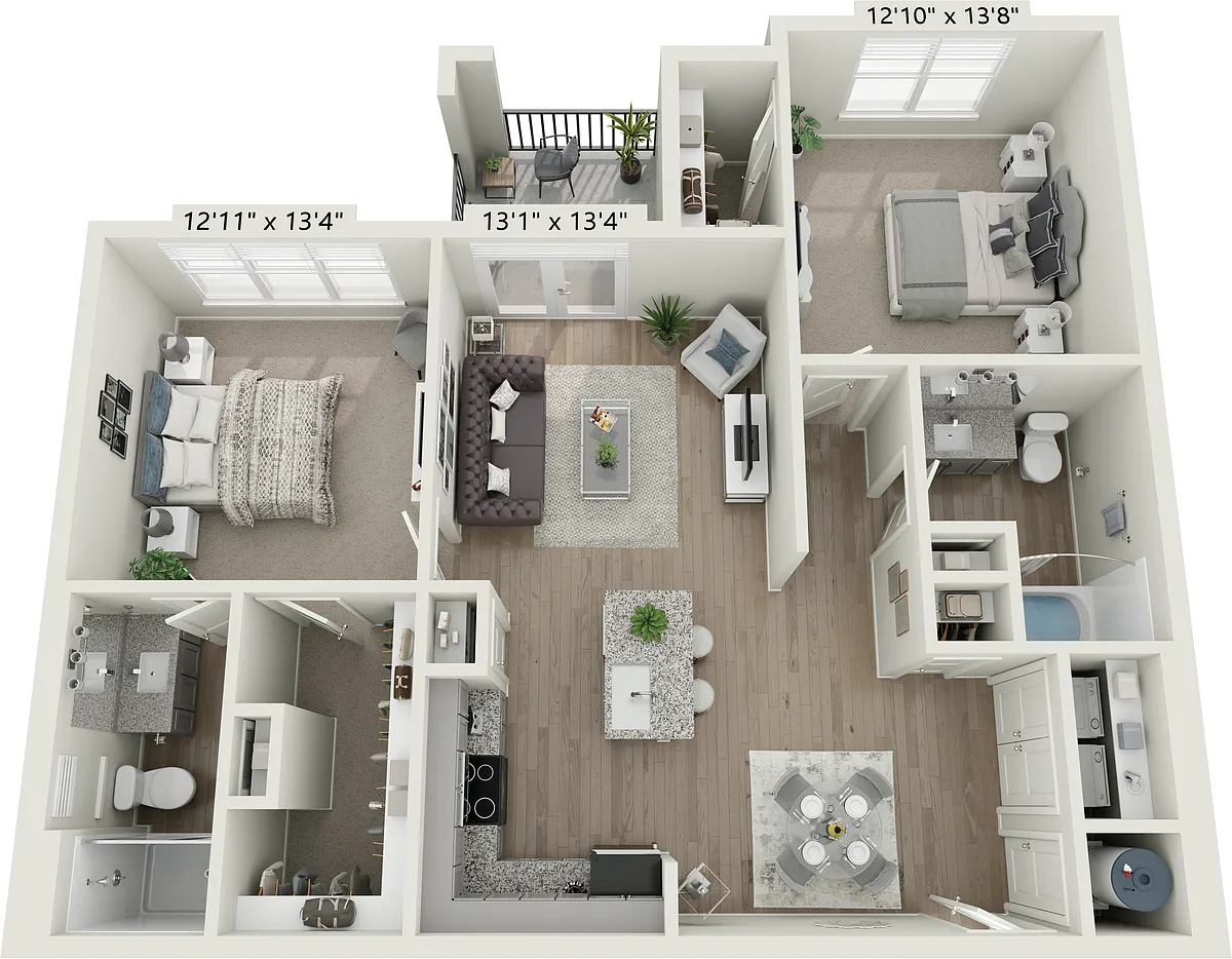 Floor plan 2x2 NS - Two Bedroom, Two Bathroom