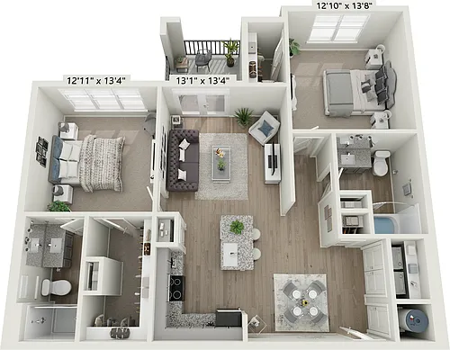 Floor plan 2x2 NS - Two Bedroom, Two Bathroom