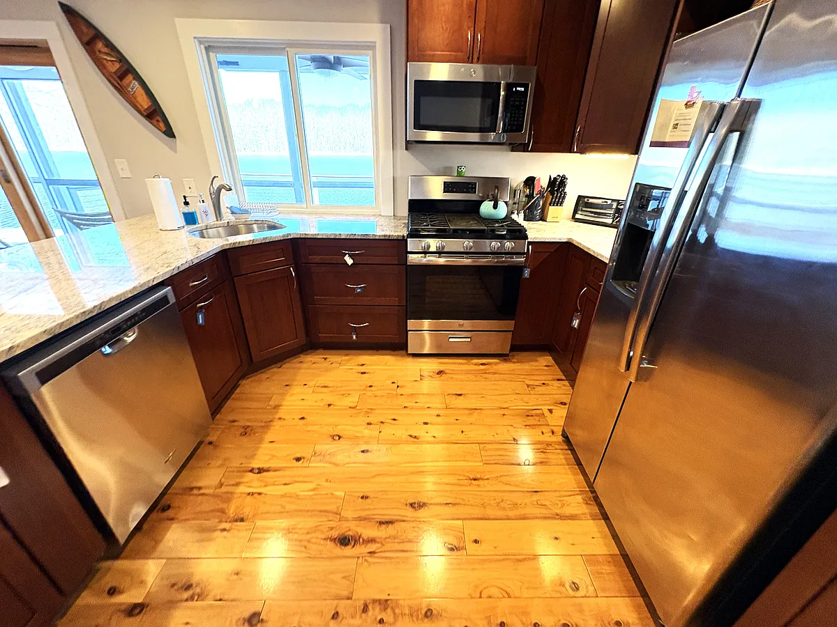 Photo 2 of 60 - 19 Lake Shore Dr - Ancramdale, NY kitchen
Fully stocked with small and large appliances (Coffee maker to cheese grater)
Two sets of dishes and glasses as well as wine/beer/shot/margarita glasses
Silverware/pans/pots/deep baking dishes/bowls/assortment of gadgets - 19 Lake Shore Dr