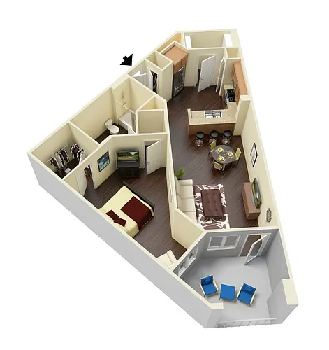 Floor plan A2 - Azalea - One Bedroom, One Bathroom