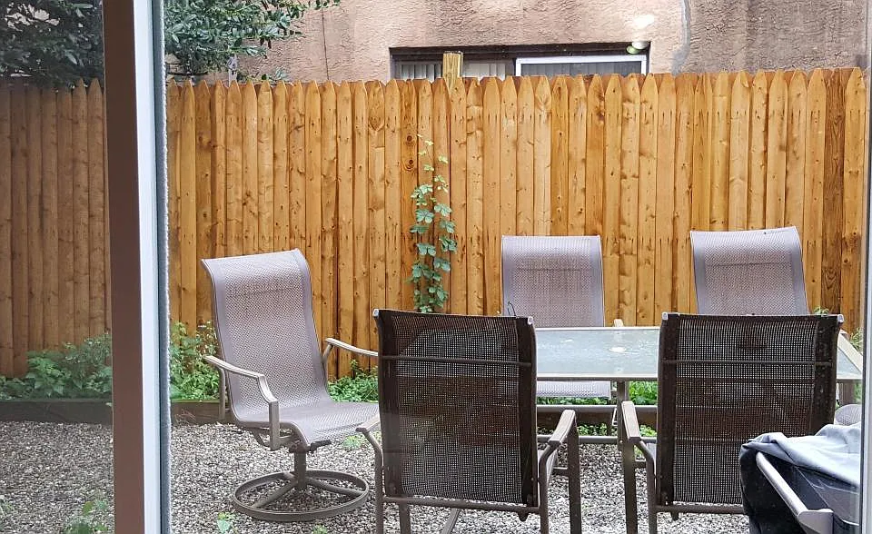 Private patio with new fence