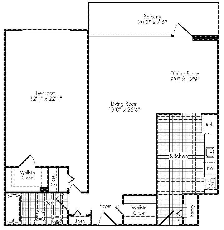 Floor plan 1 Bed, 1 Bath 1051 SF 11C