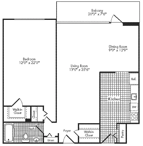 Floor plan 1 Bed, 1 Bath 1051 SF 11C