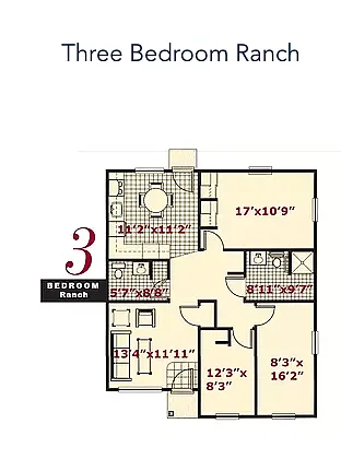 Floor plan 3BR Ranch