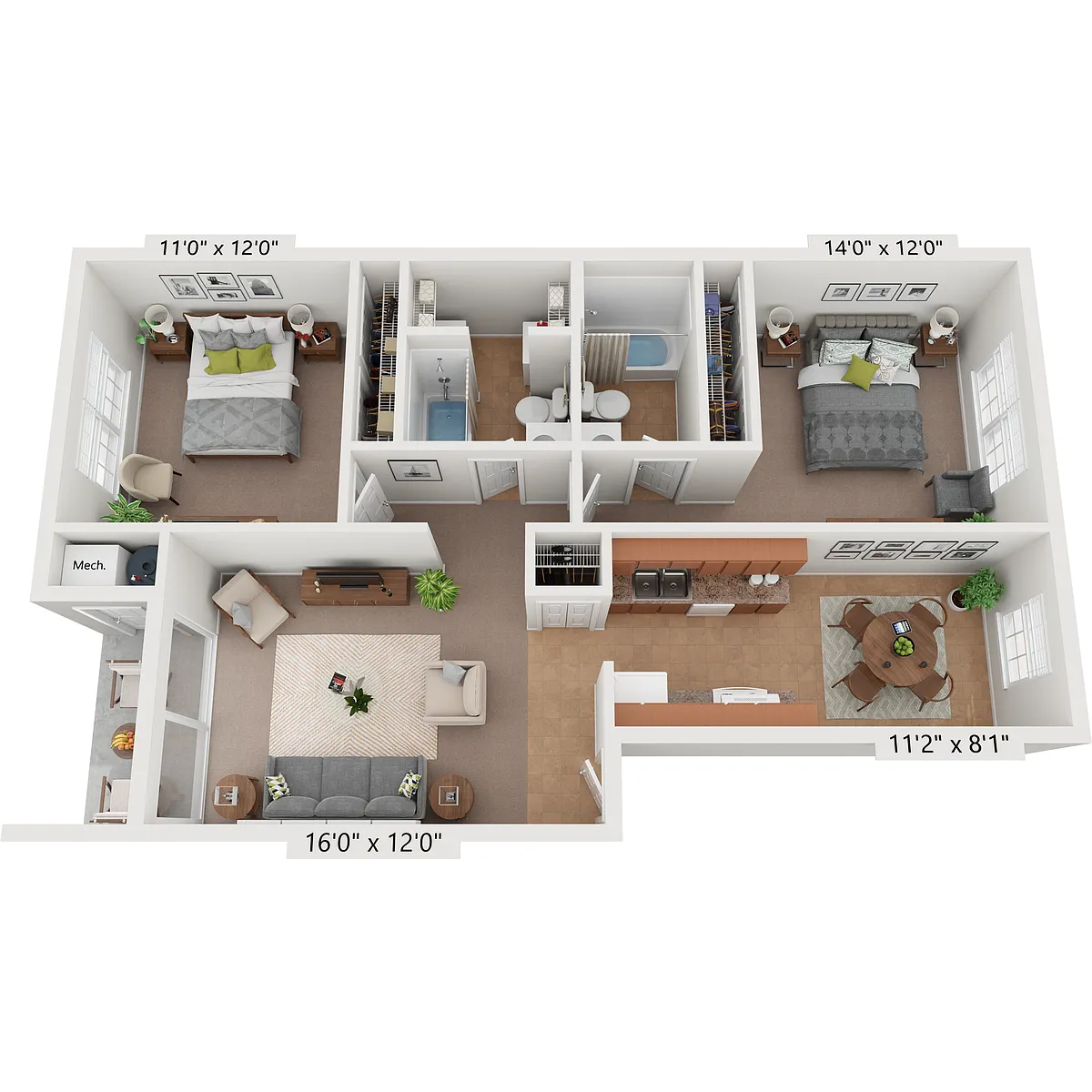 Floor plan Cedar - Affordable-LIHTC