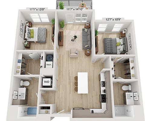 Floor plan Two Bedroom B2A