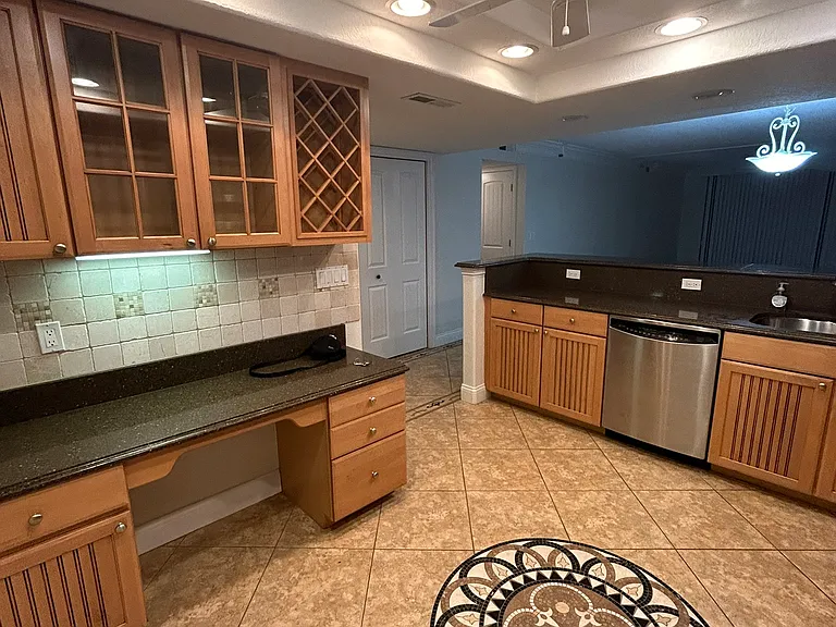 Custom Cabinets - Multi-Purpose Desk Area and Upper Wine Cabinets