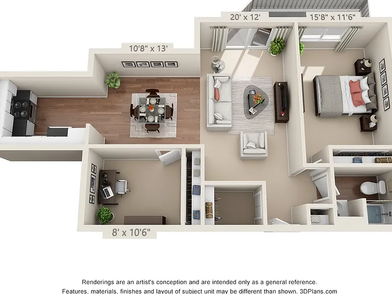1 BEDROOM, 1 BATH W/ DEN - 1225SF