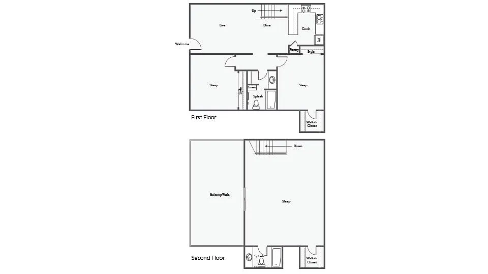 Floor plan 3 BR x 2 BA - Townhome - A