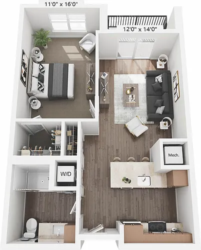 Floor plan 1 Bed 1 Bath - 1B