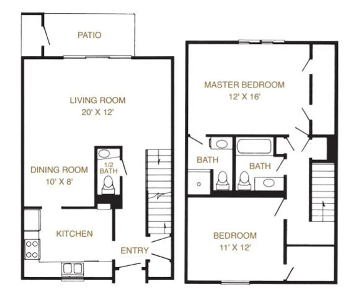 Floor plan 2 Bed Townhome