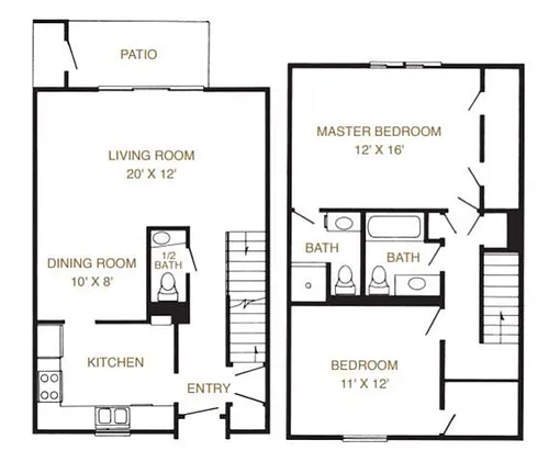 Floor plan 2 Bed Townhome