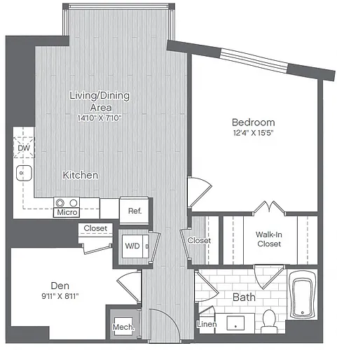 Floor plan 1 Bed/1 Bath Den-B5B