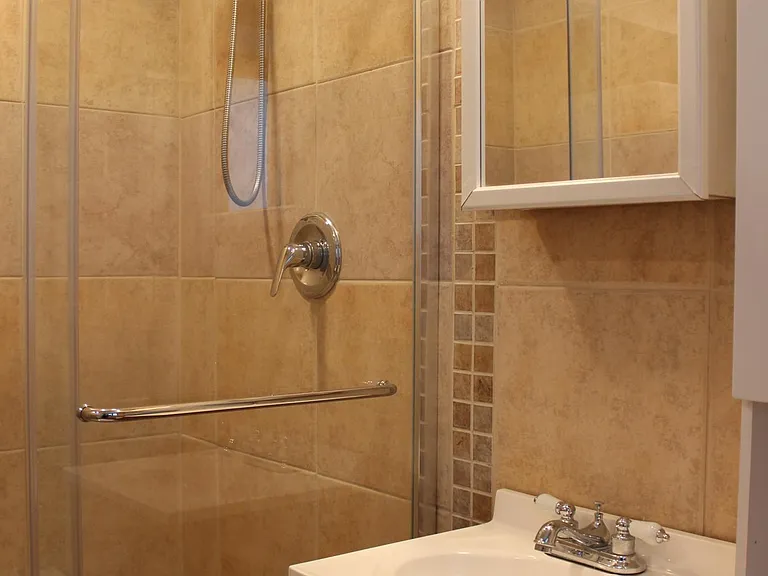 Bathroom with washer and dryer.