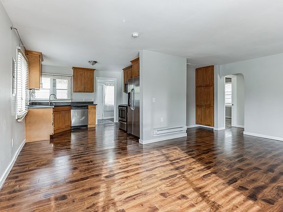 Kitchen to the left, bedrooms to the right.