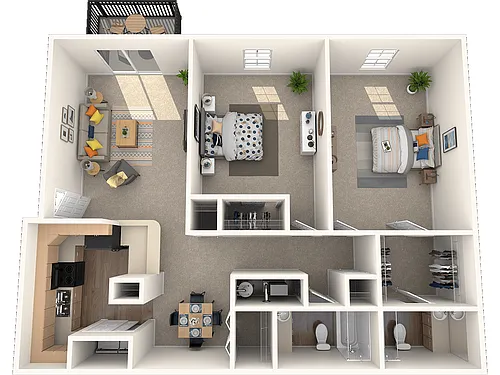 Floor plan 2 Bed - 2 Bath