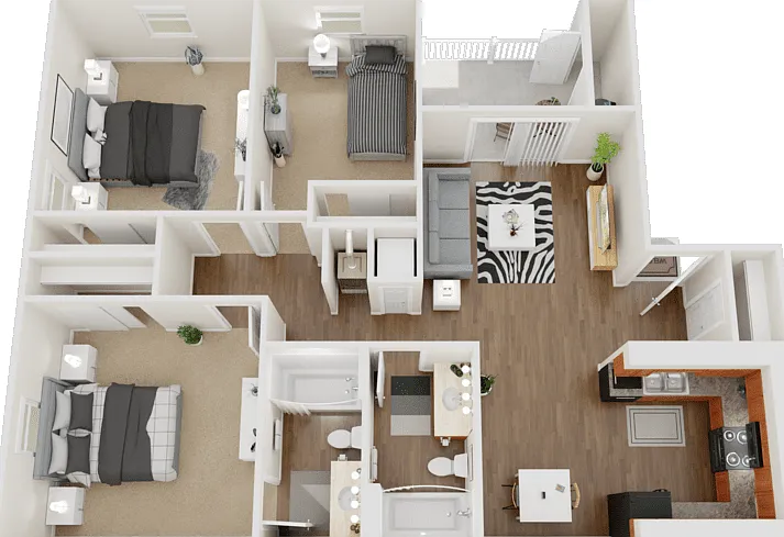 3 Bed 2 Bath Floorplan Diagram