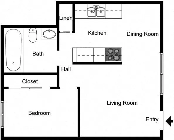 Floor plan 1 Bedroom 1 Bath