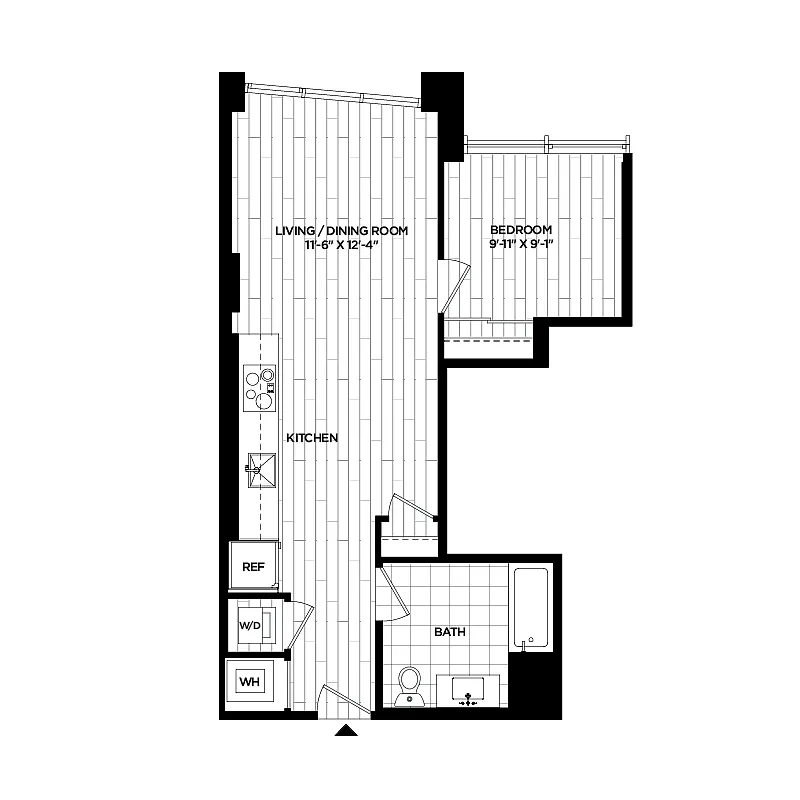 Floor plan 1 Bed - 1 Bath | AJ8