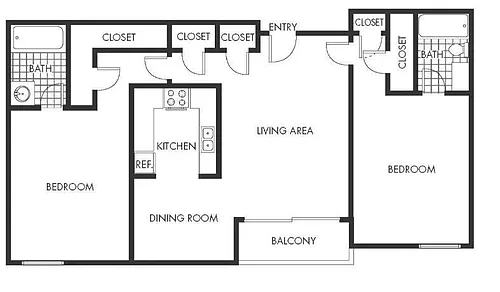 Floor plan 2 Bed, 2 Bath B