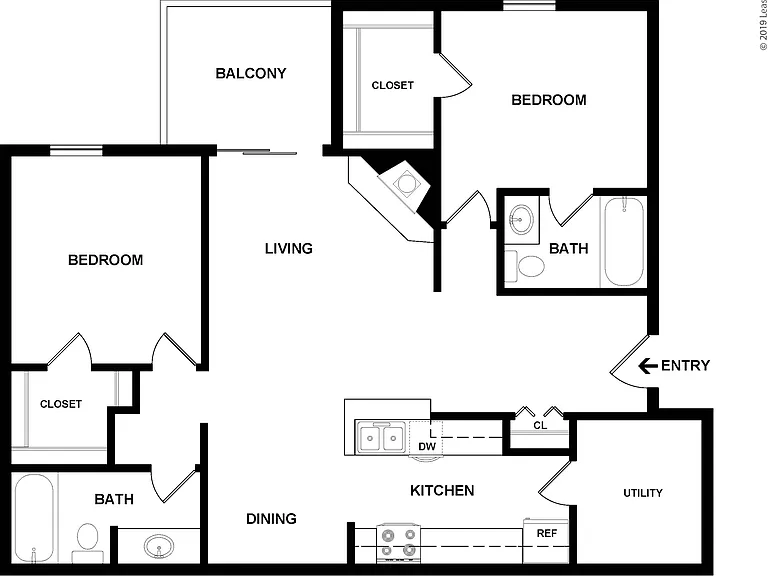 2 Bedroom 2 Bath: Beds - 2: Baths - 2: SqFt Range - 1042 to 1042