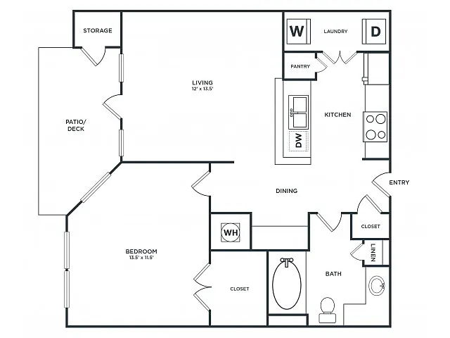 Floor plan A1 (725 SF)