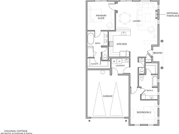 Plan 5 Colonial Cottage Upgrade Adaptable Bath right side