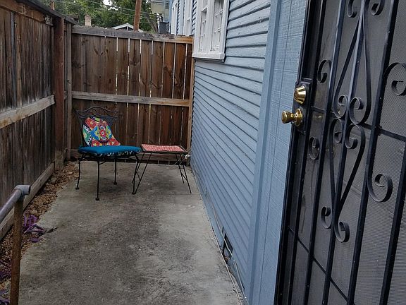 Patio outside apartment entrance