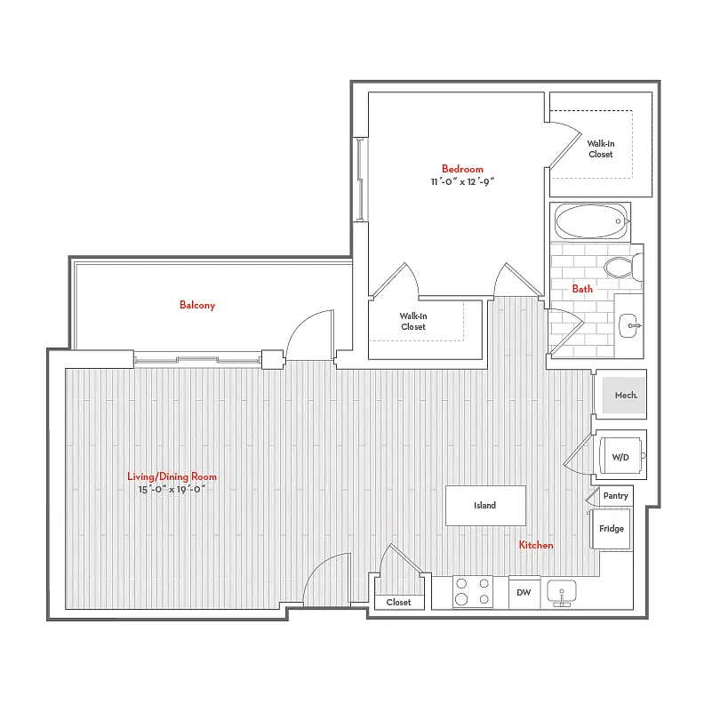 Floor plan 1 Bed 1 Bath-E