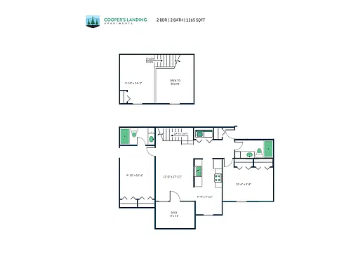 Floor plan 2 Bed, 2 Bath Loft - 1165 sq ft