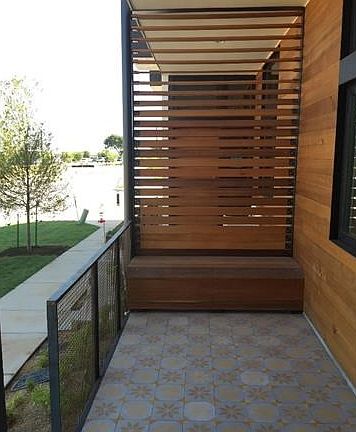 View of charming front patio from front door.