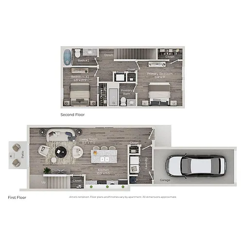 Floor plan Two Bedroom, Two Bath Townhome