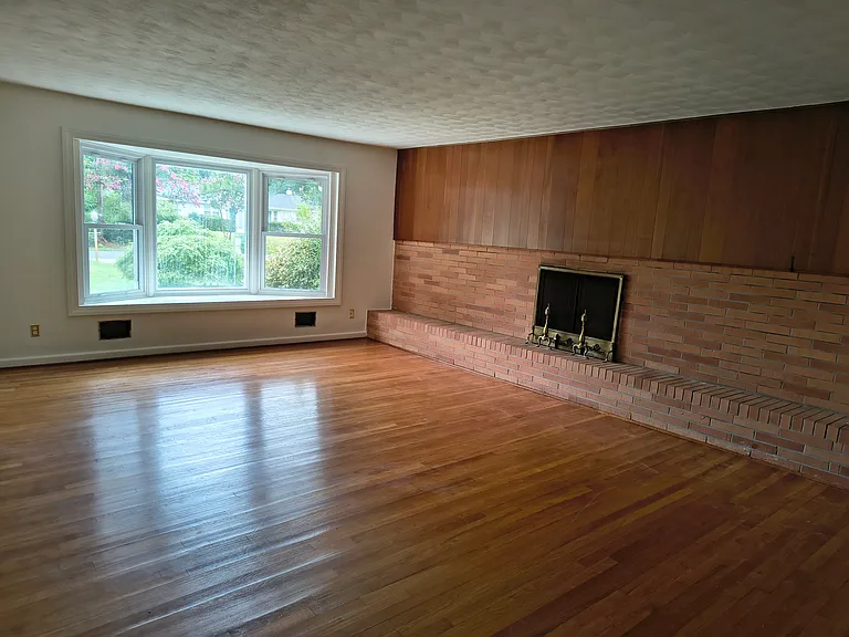 Wood-burning fireplace.