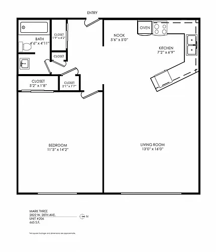 Floor plan 1 Bedroom x 1 Bath