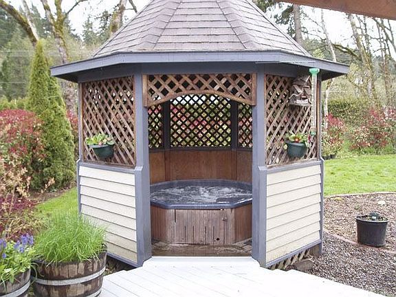 Gazebo with hot tub