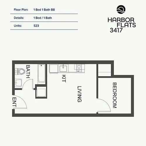 Floor plan 1 Bed 1 Bath B8