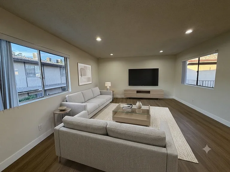 Bright Living Room and Dining Area with Modern Style Wood Floors