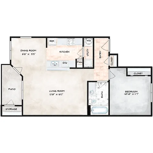 Floor plan 1 Bed 1 Bath