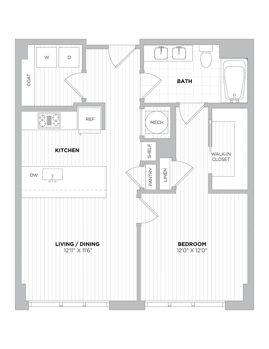 Floor plan 1 Bed/1 Bath-1B.1