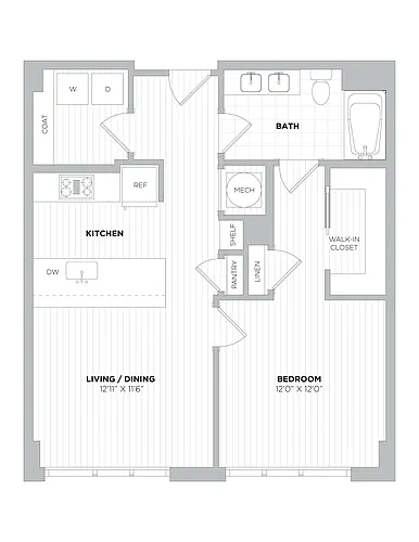 Floor plan 1 Bed/1 Bath-1B.1