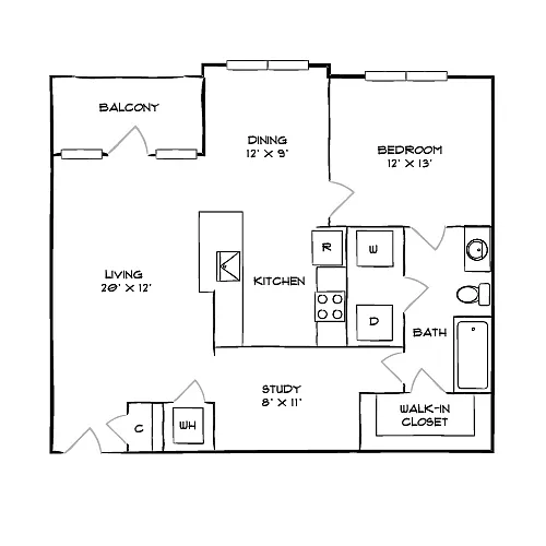 Floor plan Design 1C with Den